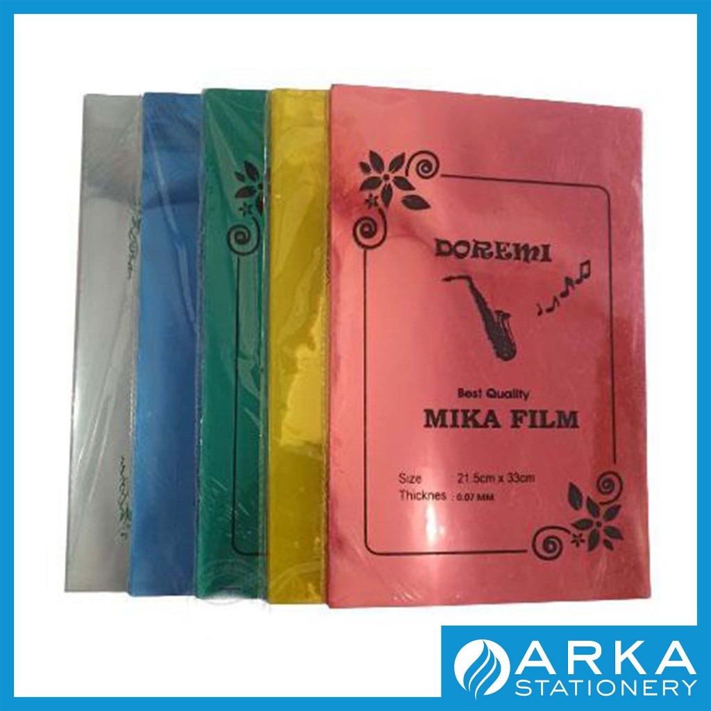 DOREMI PLASTIK MIKA FILM F4 TEBAL 0,07 100 LEMBAR JILID BENING MERAH KUNING BIRU