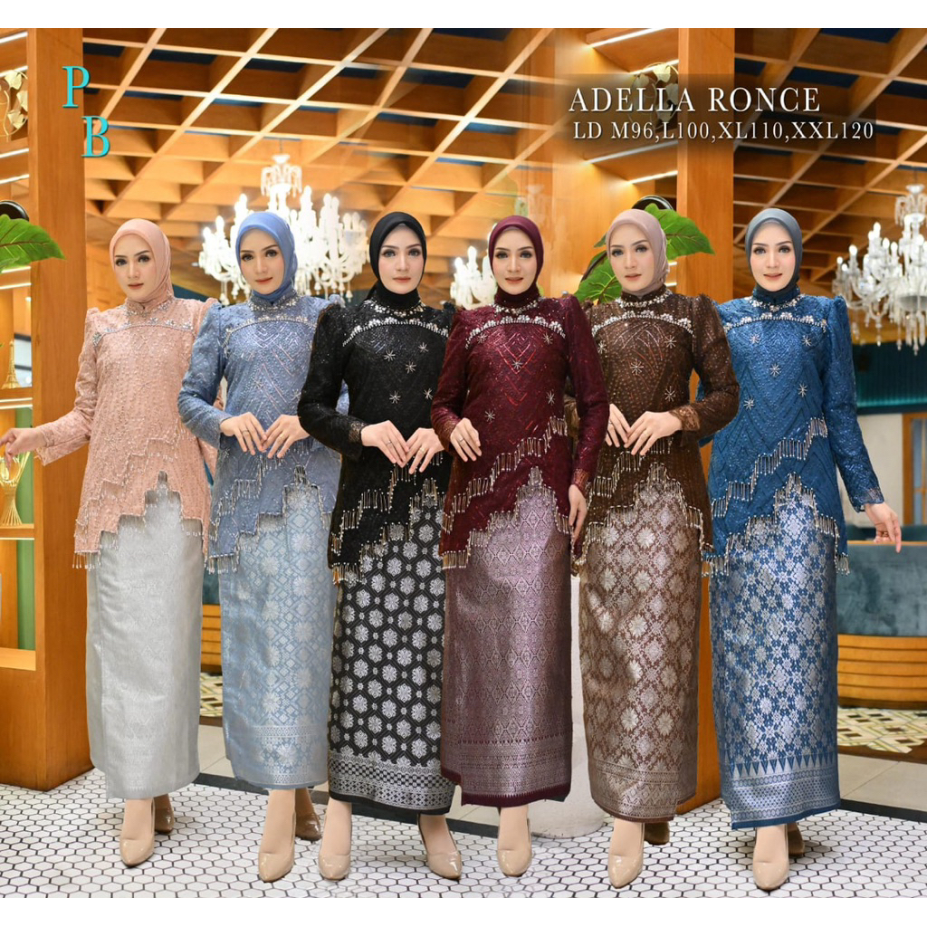 Promooo Setelan Gaun Kebaya Terbaru Mewah Modern Kebaya Adella Ronce Bahan Spinggel Mix Mutiara Jumb