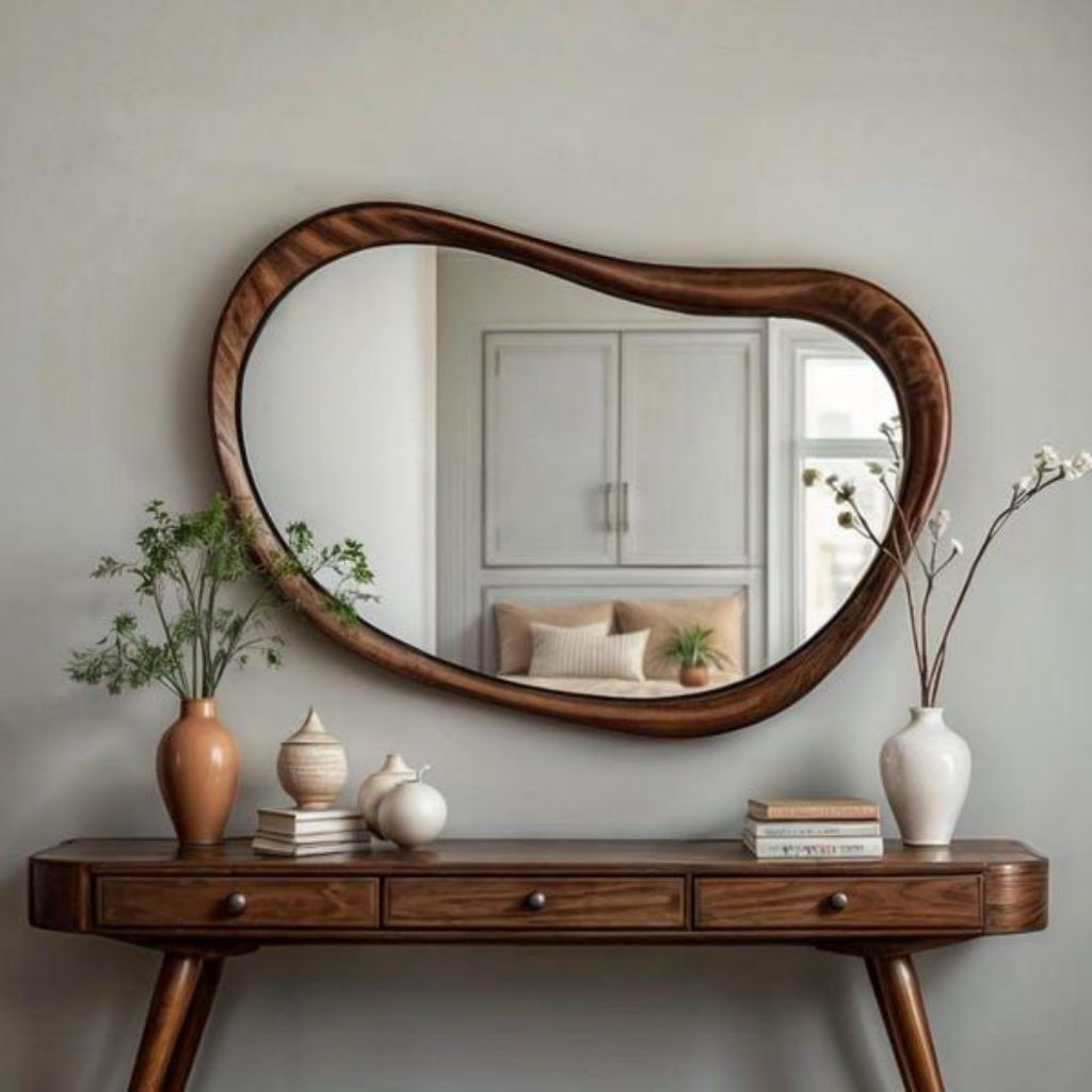 Cermin Dinding Organik Frame Kayu Minimalis Modern