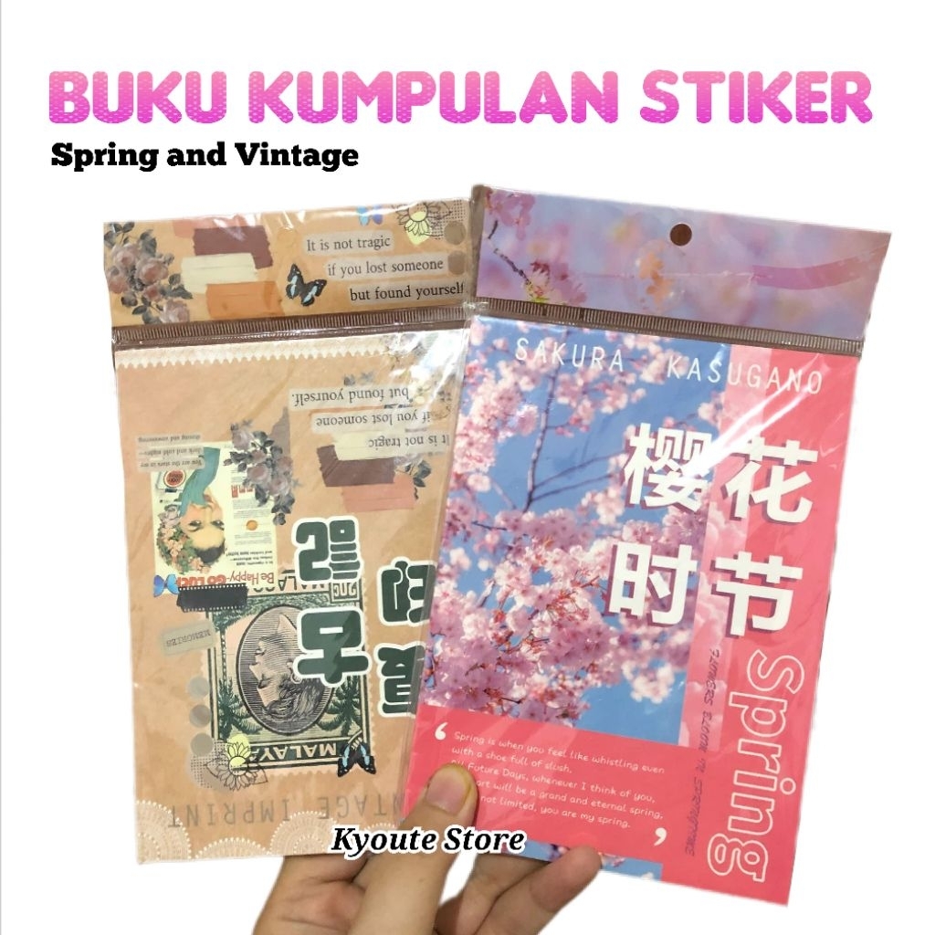 Buku Sticker Aesthetic Spring & Vintage Retro 20 Lembar - Stiker Dekorasi Scrapbook Journal Planner