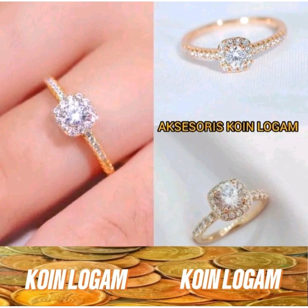 Cincin Wanita Anti Karat Koin 91 Ori Full Permata Perhiasan Lapis Emas 24k Terbaru