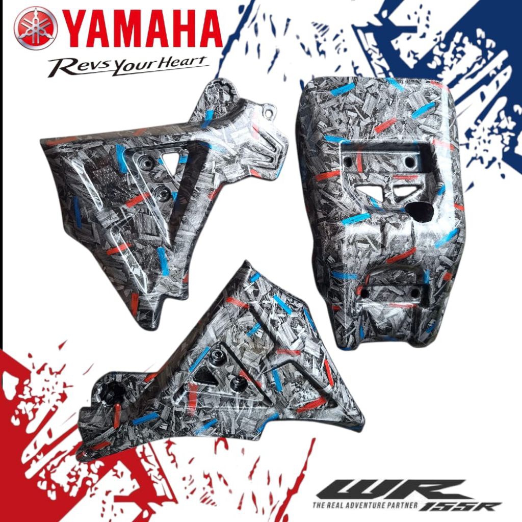 Yamaha WR155 Extra Hemat 2 Paket Cover Pelindung Rangka & Pelindung Lumpur Carbon  FORGED BLUE RED  