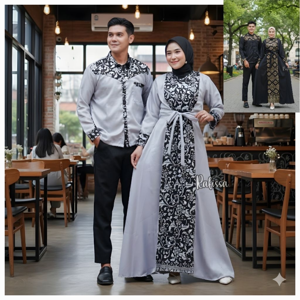 (jualnya satuan ya)couple gamis dan kemeja muslimah set baju batik kombinasi couple kondangan gaun p