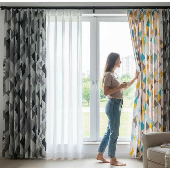 Gorden Jendela Model Plisket Motif Piramid Satin Bridal Gorden Pintu Minimalis Free Pengait Kawat S