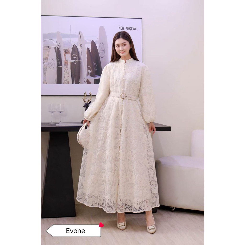 gamis evone, gamis kev, gamis bangkok, gamis putih, white maxi, dress katun bordir, gamis eyelet, ga