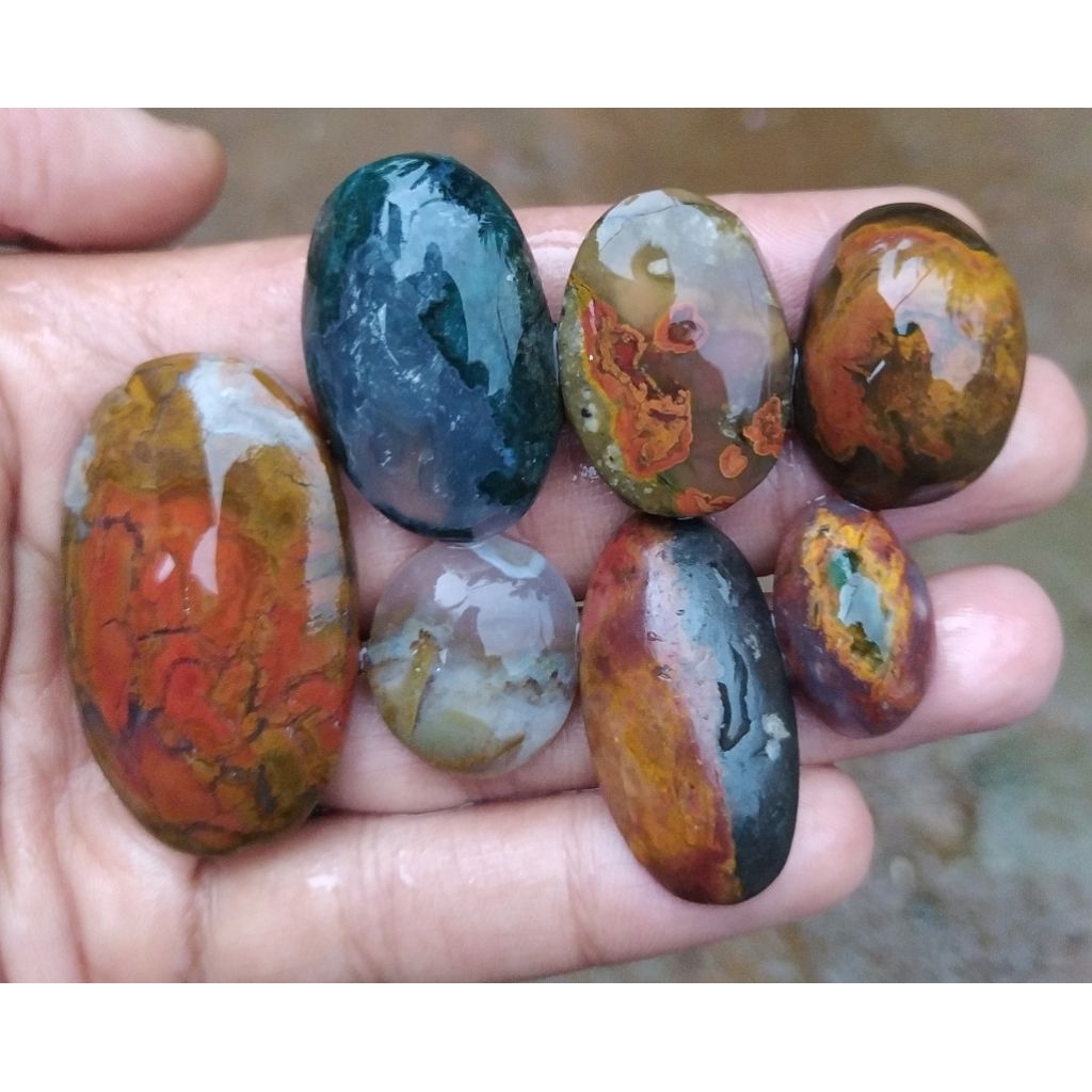 {COD} varian batu akik pancawarna garut cristal baru pola halus borongan 7pcs siap di olah