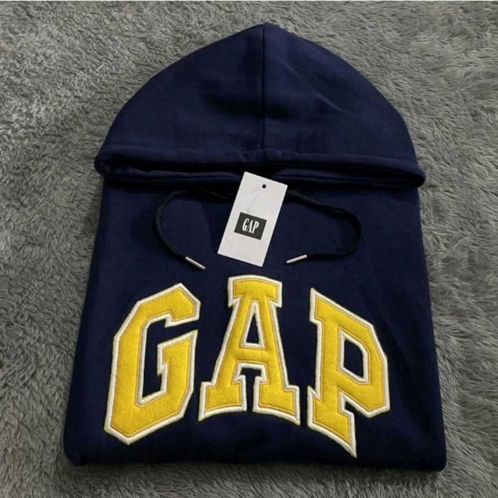 Jaket gap - Hoodie GAP Navy Teks Kuning Bordir Uniseks Premium Size M sampai XXL Dewasa