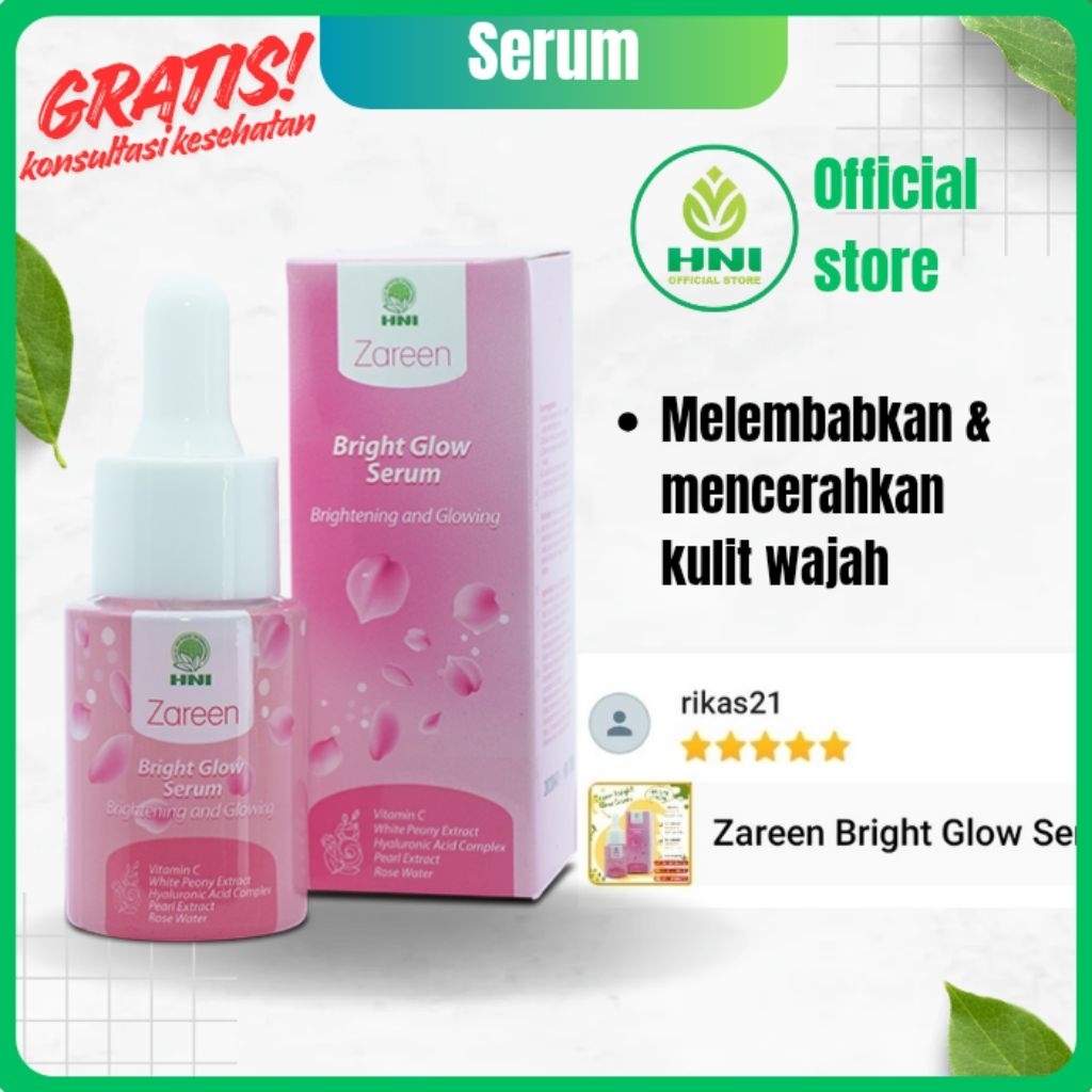Zareen bright glow serum mencerahkan kulit wajah glowing herbal hni hpai