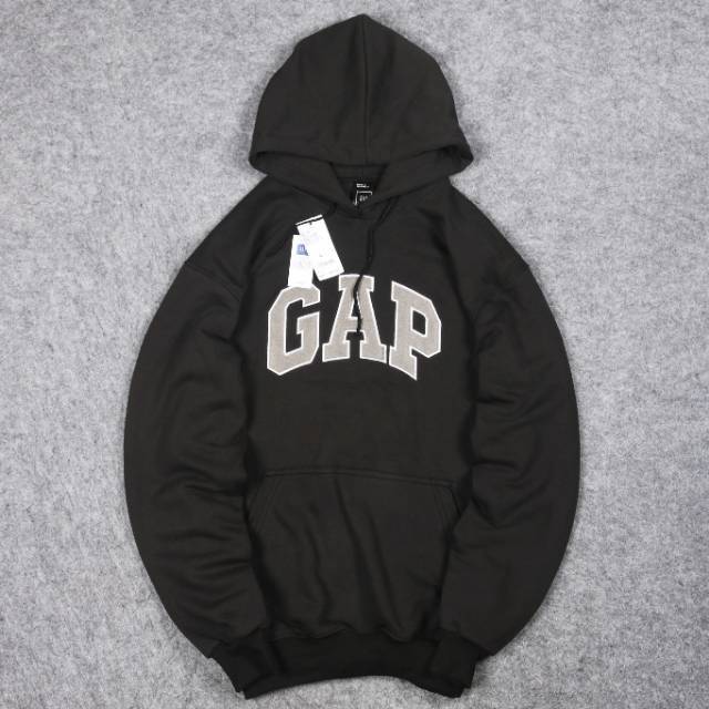 BESTPROMO GAP Hoodie Sweater - Jaket GAP Abu Teks Bordir Bahan Tebal Premium Ukuran M sampai XXL