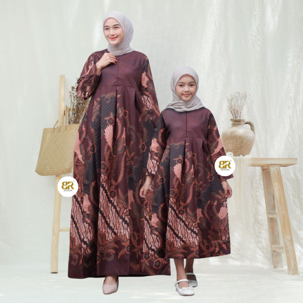 Gamis Batik Couple Ibu adan Anak Perempuan Motif Clasic Modern