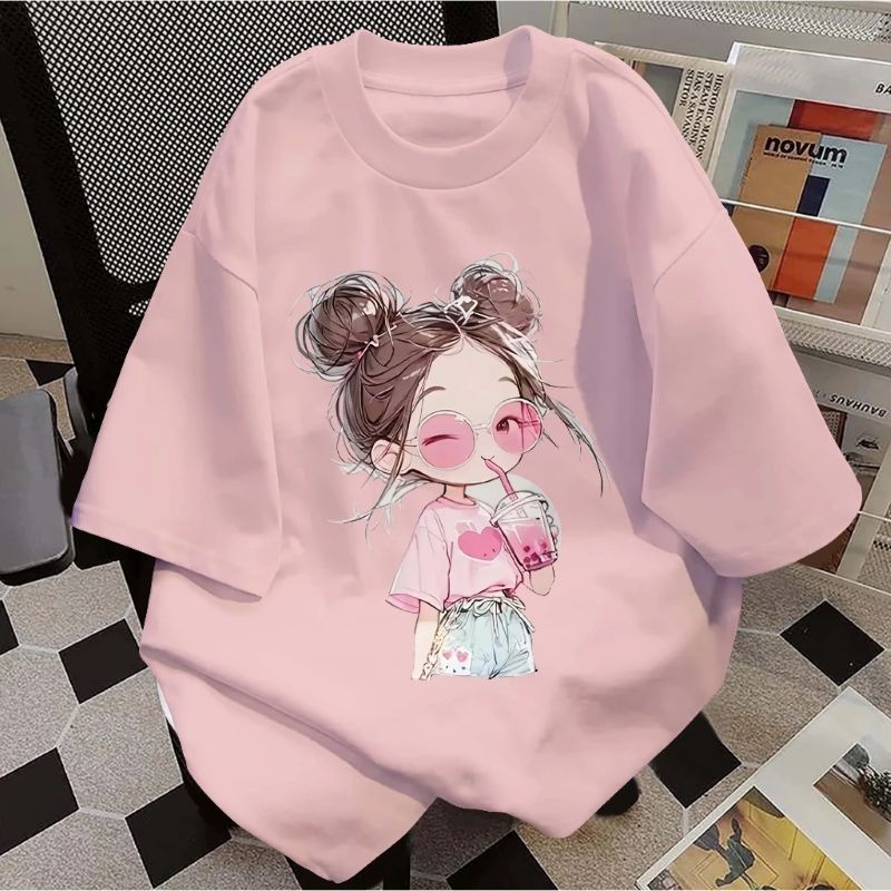 Korean  Kaos anak Premium - Kaos Oversize Wanita Lengan baju anak korean style perempuan Pendek Katu