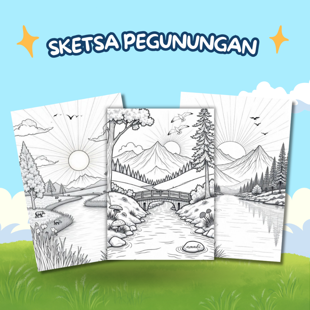 Sketsa Gambar Mewarnai Untuk Anak TK dan Paud Tema Pegunungan (Random)