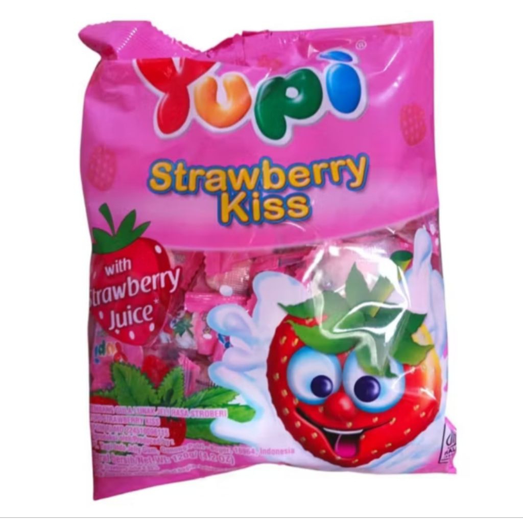 Yupi strawberry kiss 120 gram (1 dus isi 24 pcs)