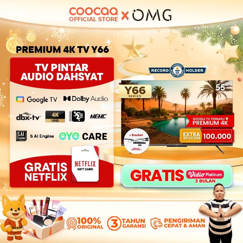 [BRACKET+] TERBARU COOCAA TV 55 inch Y66 - 4K Google TV - S AI Engine - MEMC - HDR10/HLG - Find My R