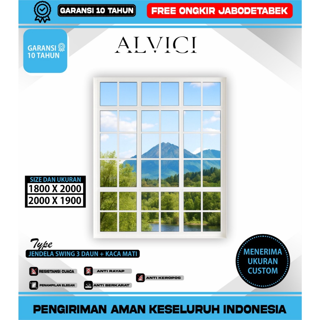 Jendela Swing 3 Daun UPVC Putih ALVICI