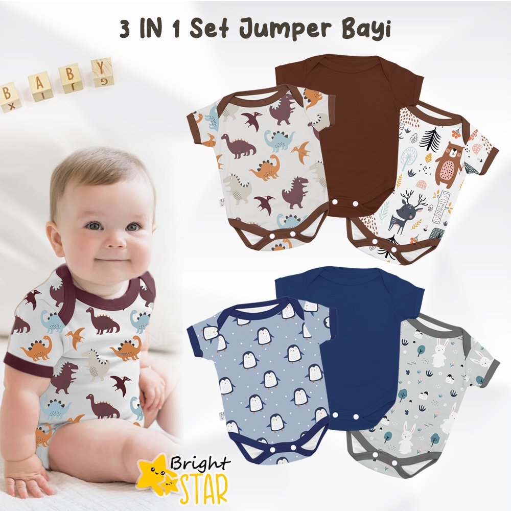 Jumpsuit Bayi Jumper Bayi 3in1 BRIGHT STAR Baju Bayi Perempuan Laki Laki Set Baju Bayi Baby Perempua