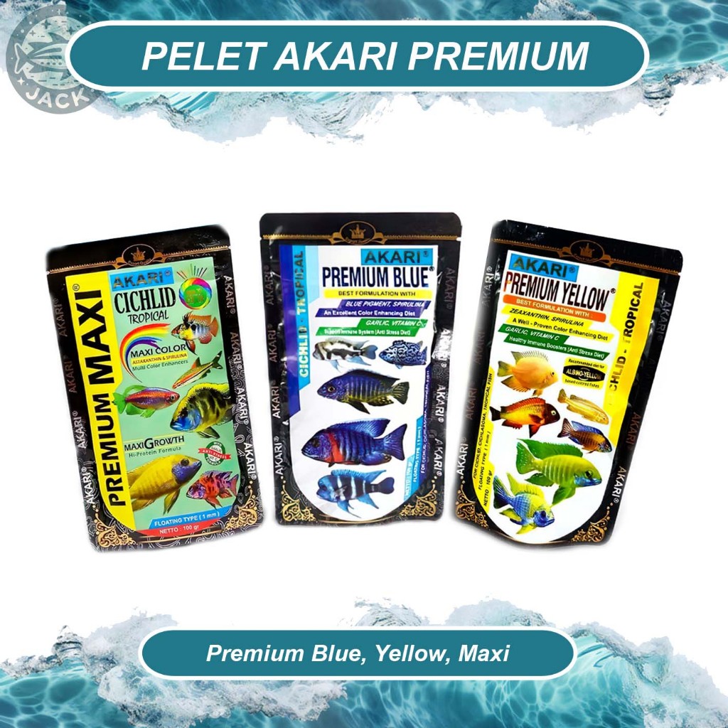 PELET AKARI PREMIUM MAXI, BLUE, YELLOW 100 Gr