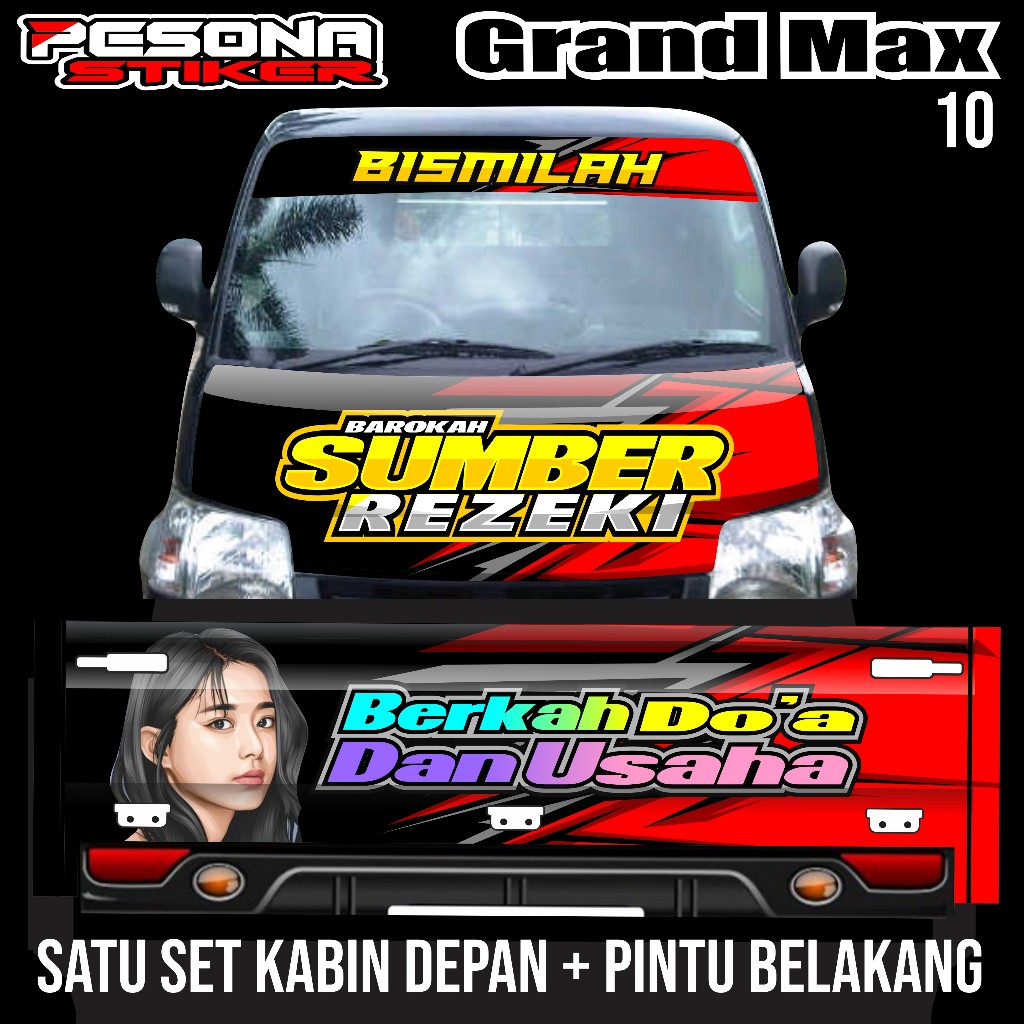 Satu set stiker decal kabin depan +kaca depan+pintu belakang mobil grandmax  bebas request kode ps 1