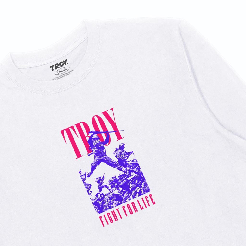 Troy Company Longsleeve Tshirt White Fight For Life - Kaos Putih Lengan Panjang LSD 3434