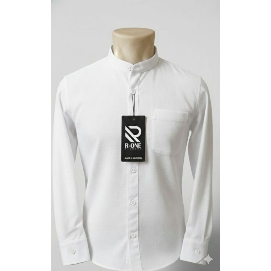 Kemeja Koko Premium Pria Warna Putih Lengan Panjang Casual Formal