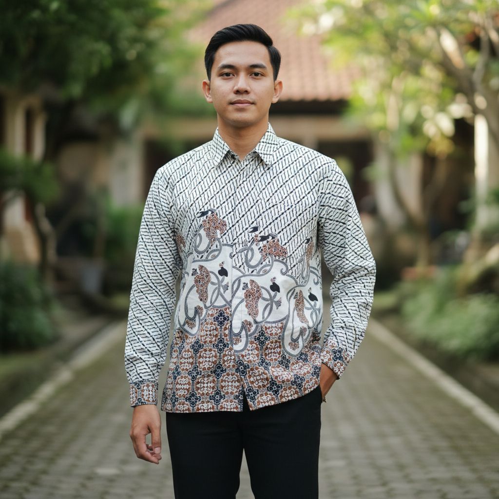 Batik Pria Lengan Panjang Modern Katun Signature  – Seragam Batik Cowok Pesta Dan Kantor - Fatih Bat