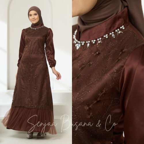 Ready Jumbo XXL | Salwa Dress Tutu Kombinasi Gamis Brokat Tile Seragam Pesta Wanita Mewah Muslim Nya