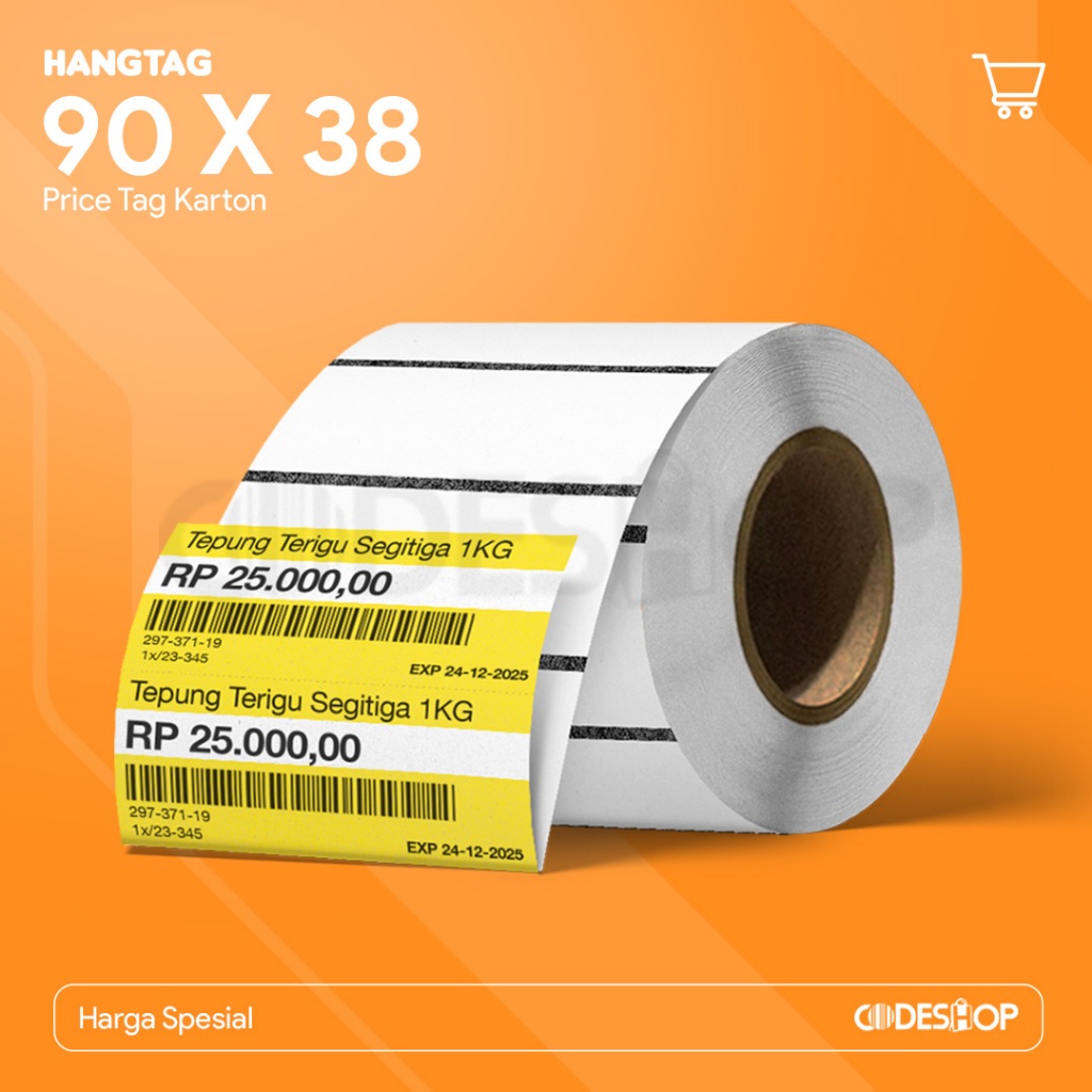 LABEL RAK GONDOLA KUNING POLOS UKURAN 90X38