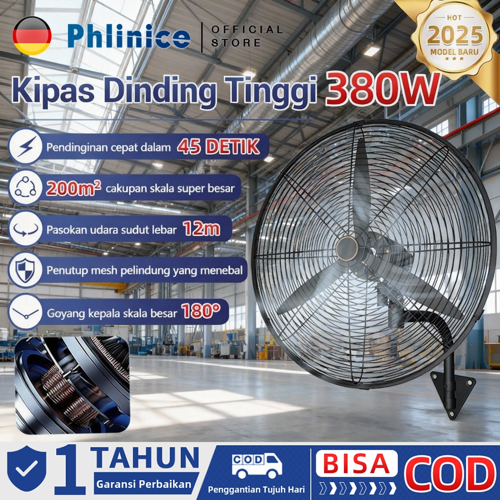 Phlinice Kipas Angin Dinding 20 inch / Kipas Angin Gantung / Kipas Industri / Kipas Angin Besar / Ki