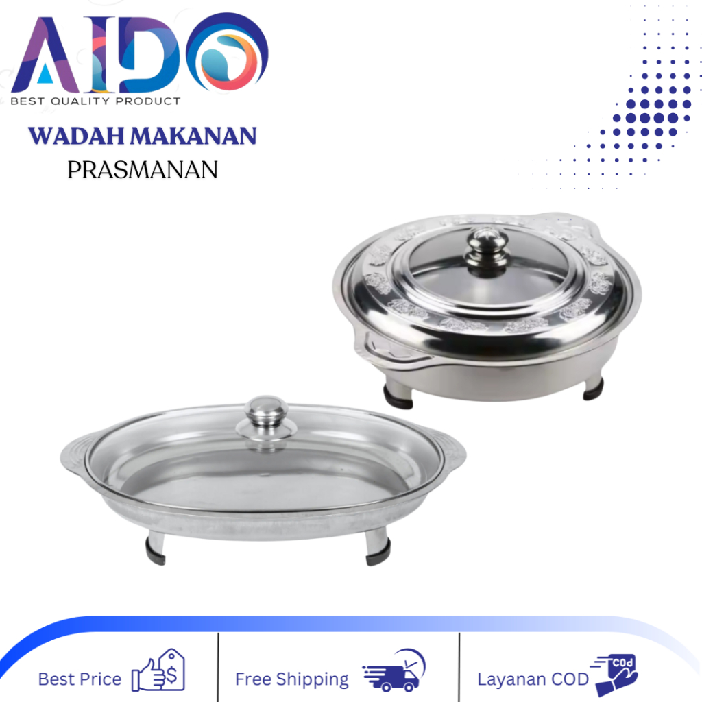 Wadah Prasmanan Stainless Prasmanan Set Wadah Saji Tutup Kaca WARMER BULAT WADAH PRASMANAN BULAT