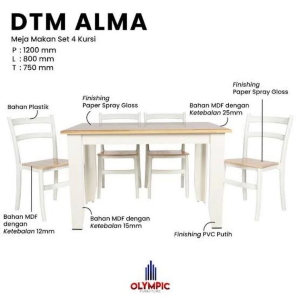 Set Meja Makan DTM Alma + 4 Kursi Olympic