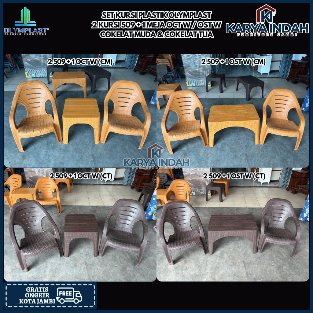 SET Kursi Plastik OL 509 OLYMPLAST Bangku Kursi Santai / Teras / Cafe Motif Rotan