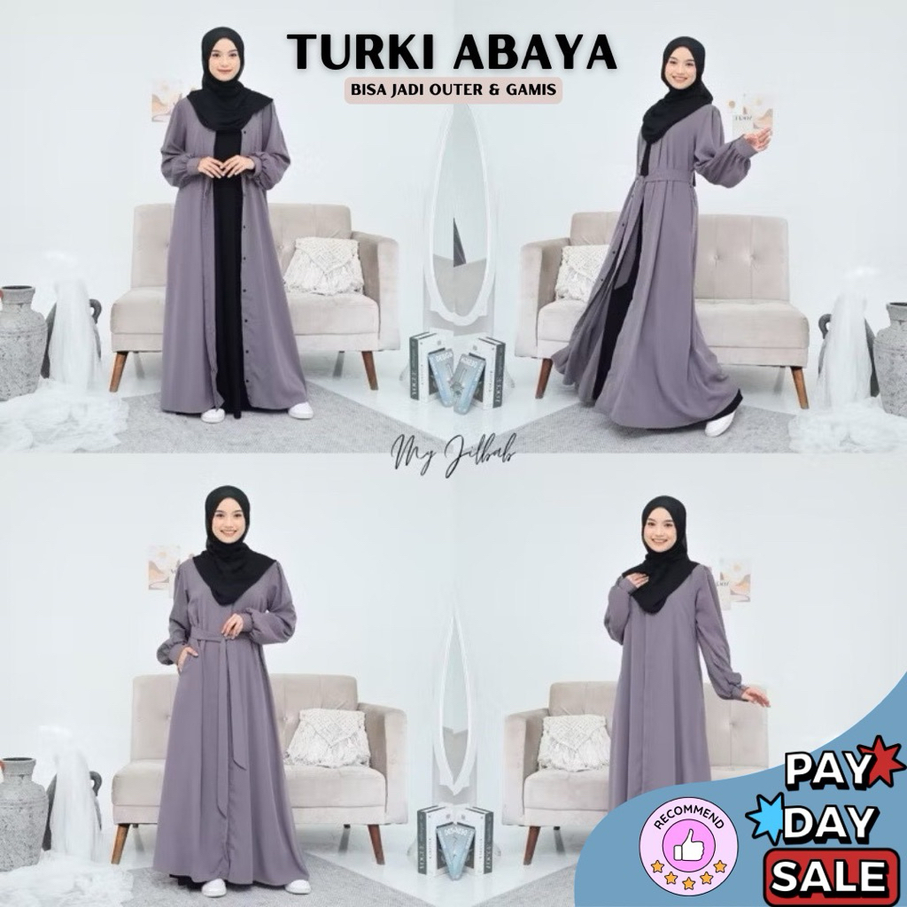 Turki Abaya Outer full kancing Bahan Mirabella (Gamis Outer) by Myjilbab