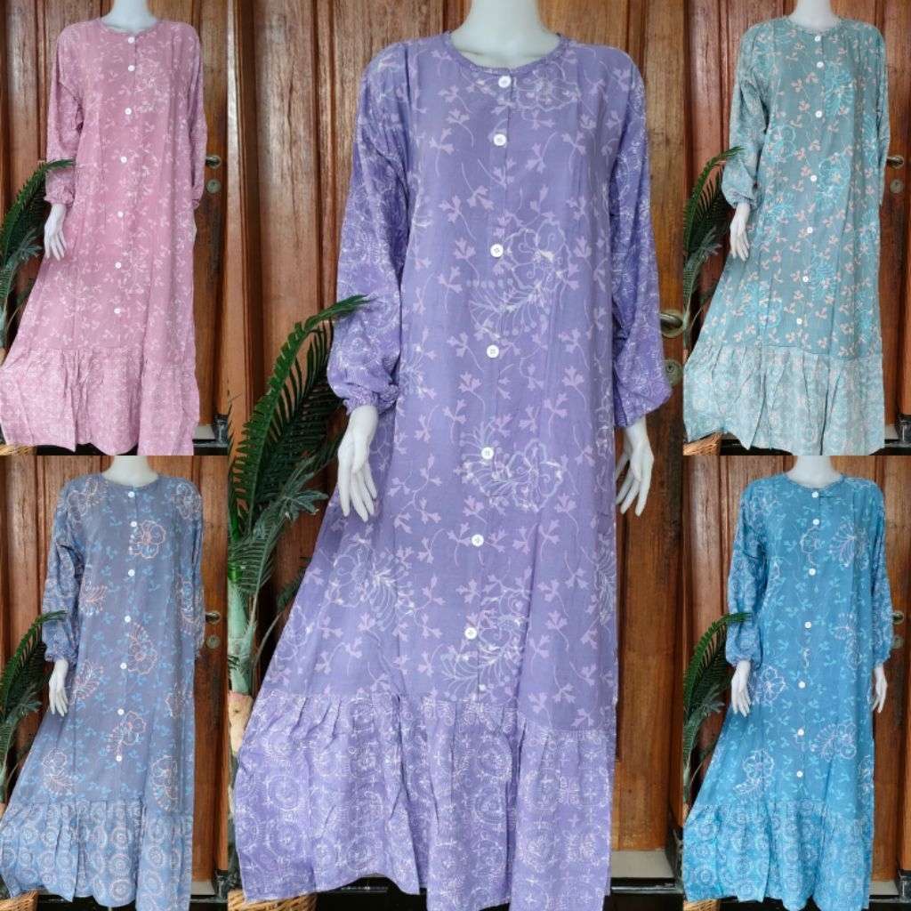 DASTER PANJANG SEKDRES KARIMA BY PUTRI DIANA KANCING DEPAN BUSUI LENGAN 3/4 TALI PINGGANG