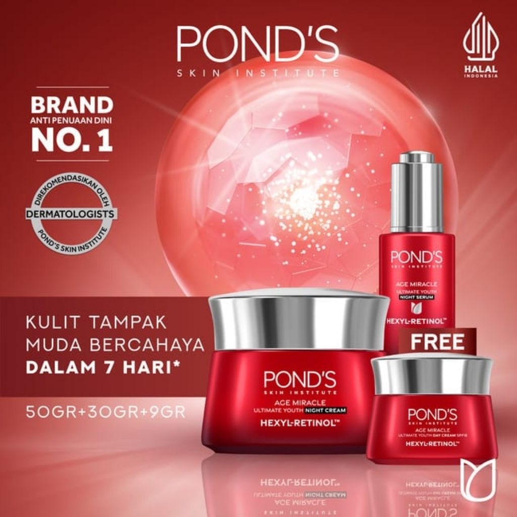 Pond's Age Miracle Night Serum 30g + 1 Ponds Age Miracle Night Cream 50g Free Ponds Age Miracle FM D
