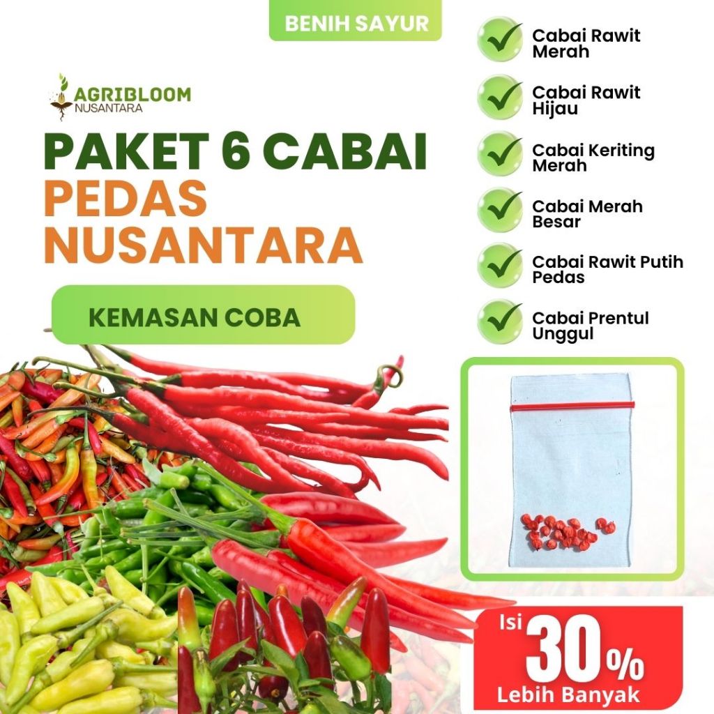 [PAKET 5 GRATIS 1] BENIH CABAI PEDAS NUSANTARA - Cabai Rawit Merah, Rawit Hijau, Cabai Prentul, Caba