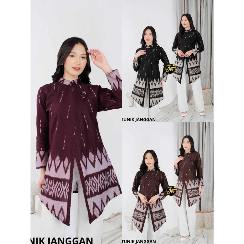 LARISA Tunik Batik Wanita M L XL XXL Jumbo Atasan Kebaya Janggan Terbaru Baju Motif Songket Tenun