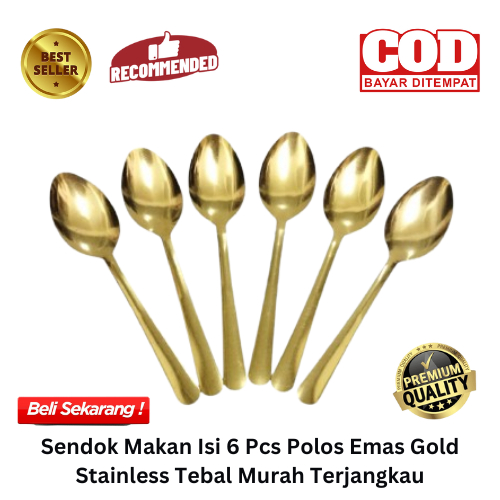 [BISA COD] PROMO Sendok Makan Isi 6 Pcs Polos Emas Gold Stainless Tebal Murah Terjangkau Sendok 189 
