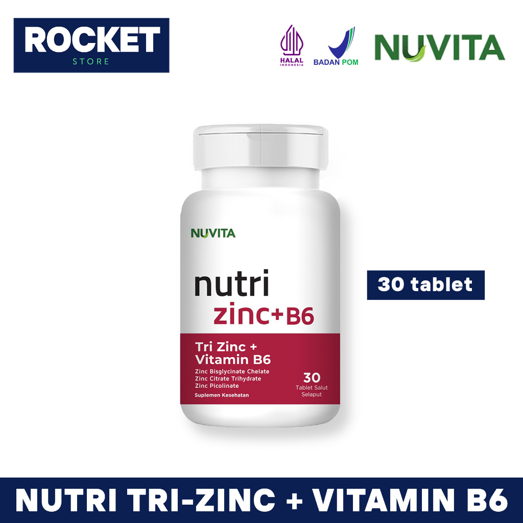 NUVITA Nutri Zinc + Vitamin B6 30 tablet - Suplemen Kesehatan Mineral Tri Zinc