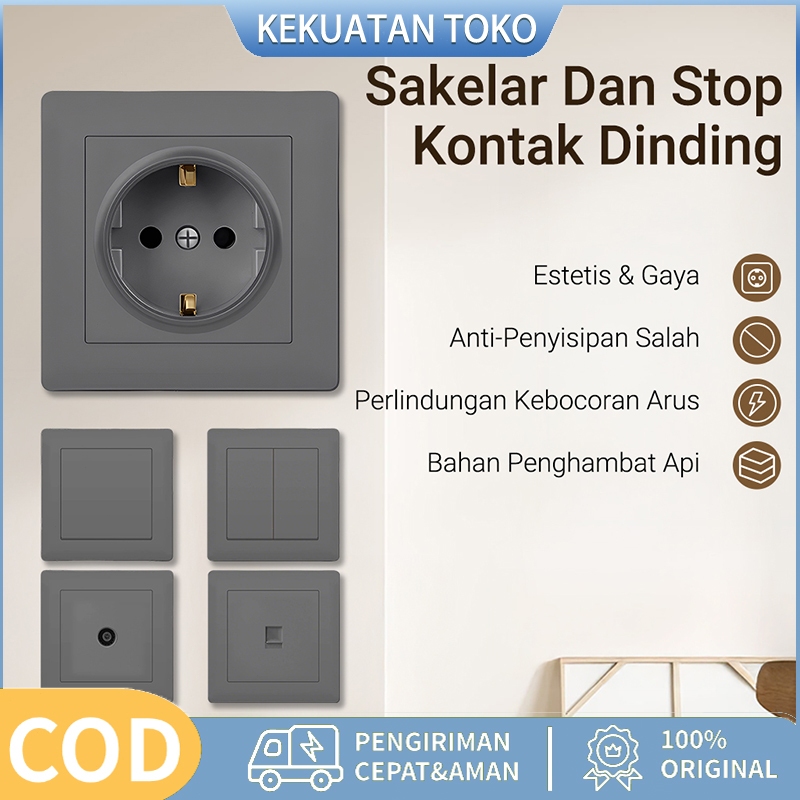 Stop Kontak Saklar / Lampu Stop Kontak 1/2/3 Gang Stop Kontak Universal / Soket TV Saklar IB Stop Ko
