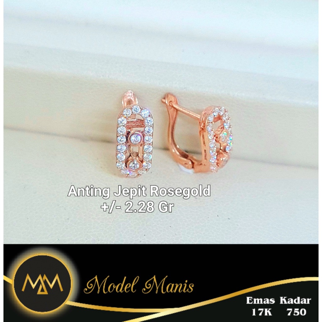 Model Manis Gold - Anting Jepit Mouve Rosegold - Emas 17k  750