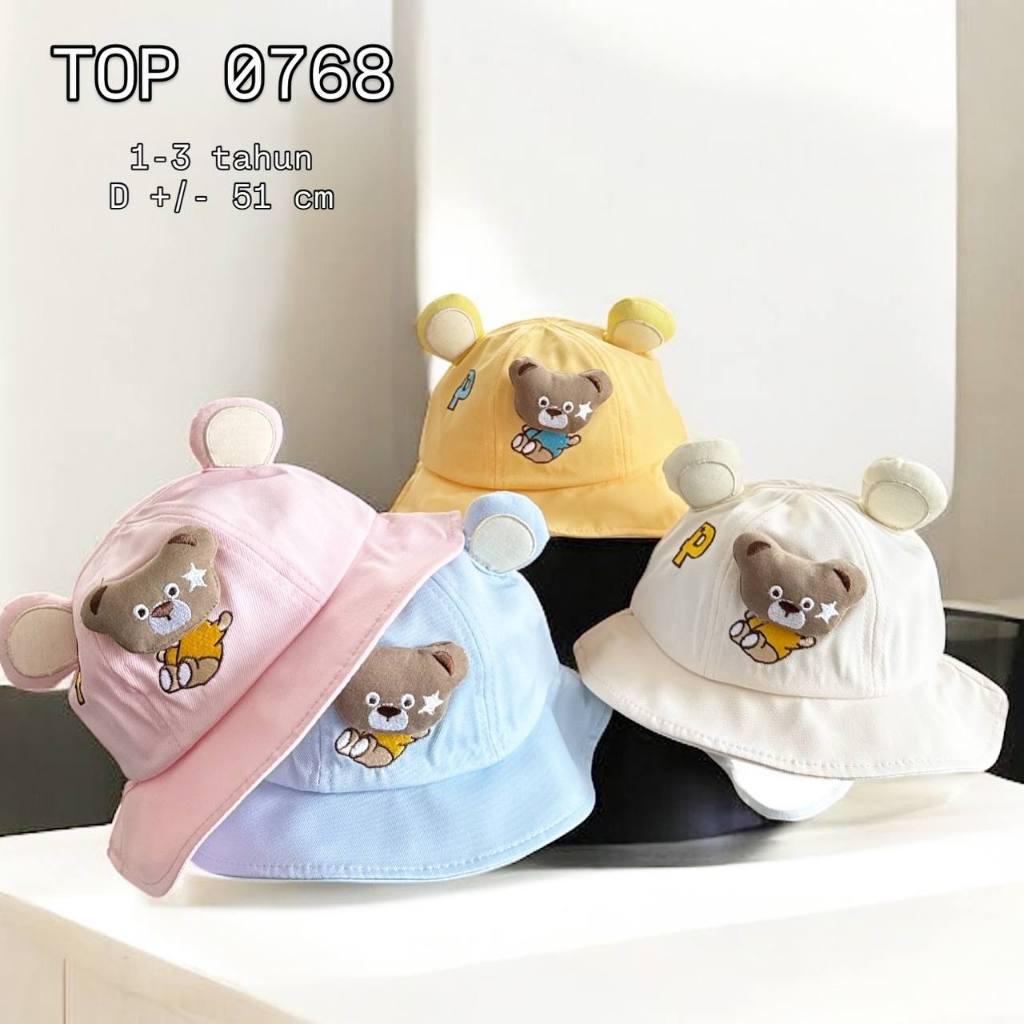 TOP 0768 - TOPI BUKET IMPORT ANAK 1-3 TAHUN BONEKA BEAR 3D