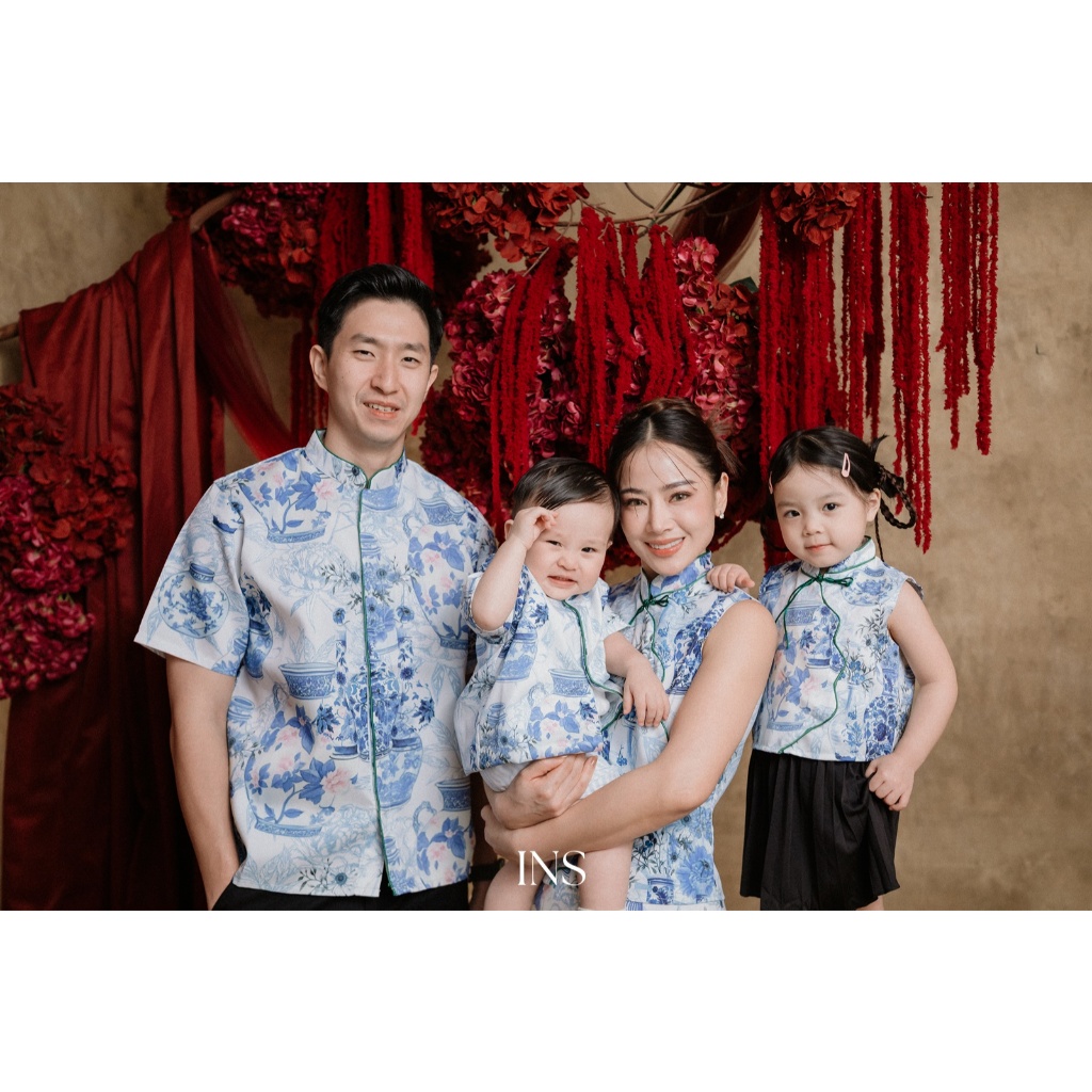 [WEARING INS] Lan Xin Family - Cheongsam Modern 2026 Baju Imlek Family - Atasan Bawahan Set Family I