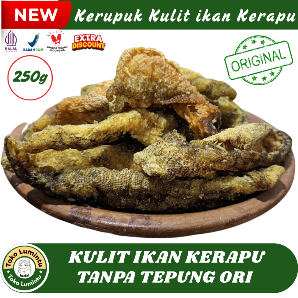 Kerupuk Kulit Ikan Kerapu 250g Tanpa Tepung – Kerecek / Aluman Kerapu Mentah Mini Pack