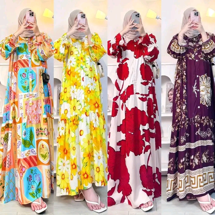 Gamis Arsyila Motif Bunga Terbaru Bahan Rayon