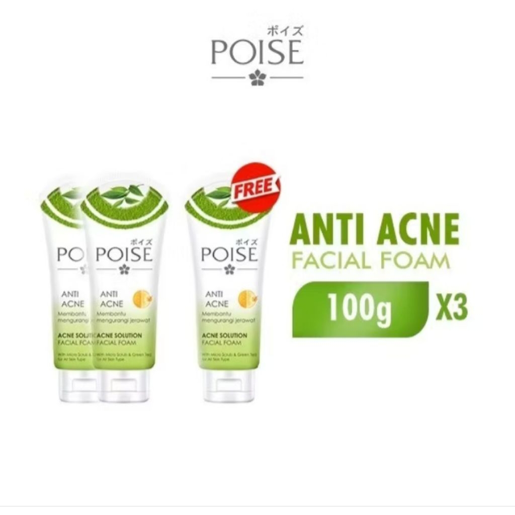 (PAKET HEMAT ISI 3 PCS) POISE FACIAL FOAM ANTI ACNE 100GR