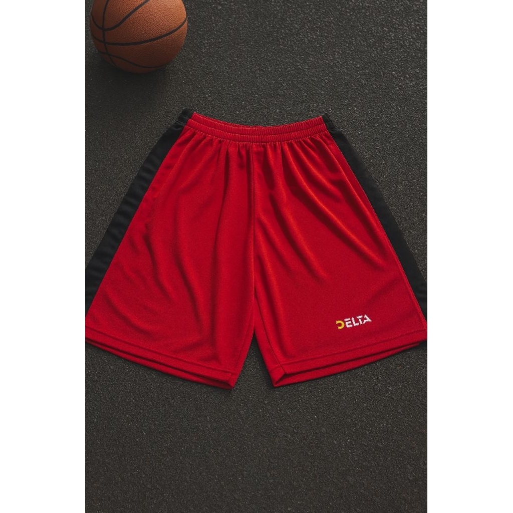 Celana bola celana sport celana pendek celana olahraga pria wanita dryfit Warna Merah Strip Hitam