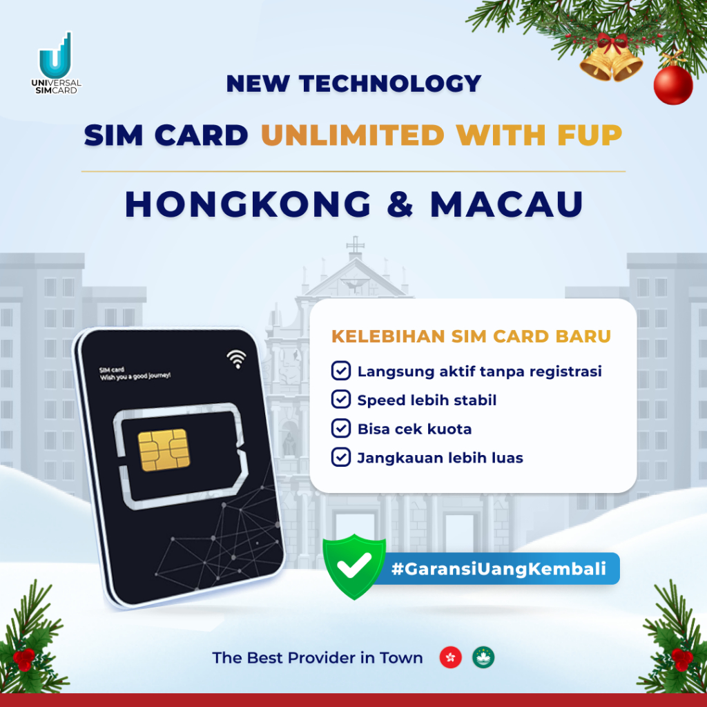 Unisim Sim Card Hong Kong & Macau Unlimited FUP 3GB/day Langsung Aktif Tanpa Registrasi