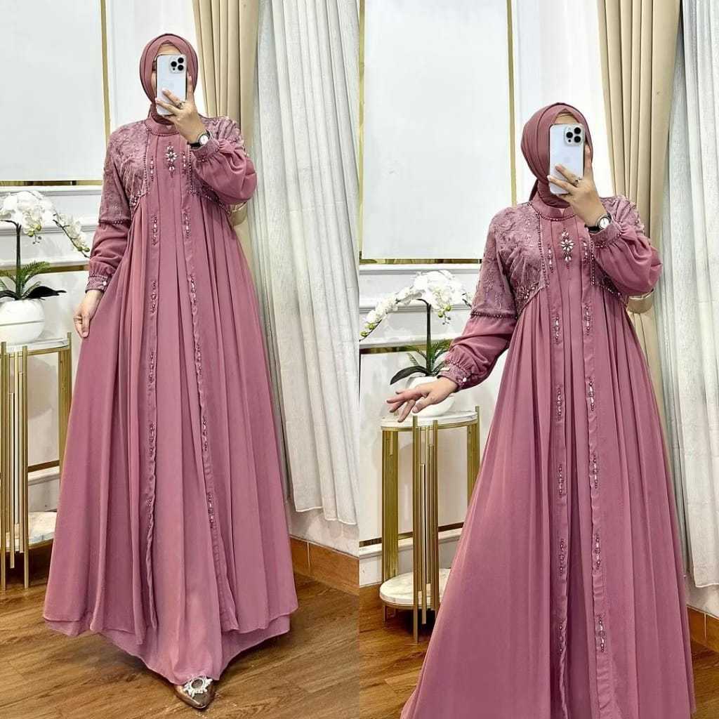 Fenta Dress Gamis Ceruty Mix Brokat Payet // gamis lebaran 2026 model gamis terbaru