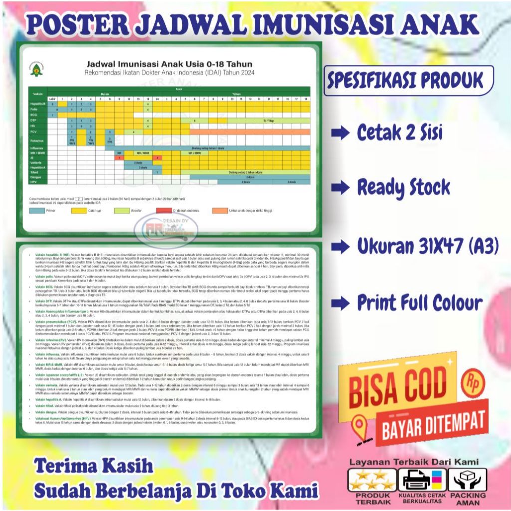 JADWAL IMUNISASI ANAK 1- 18 TAHUN TERBARU 2024 DARI IDAI
