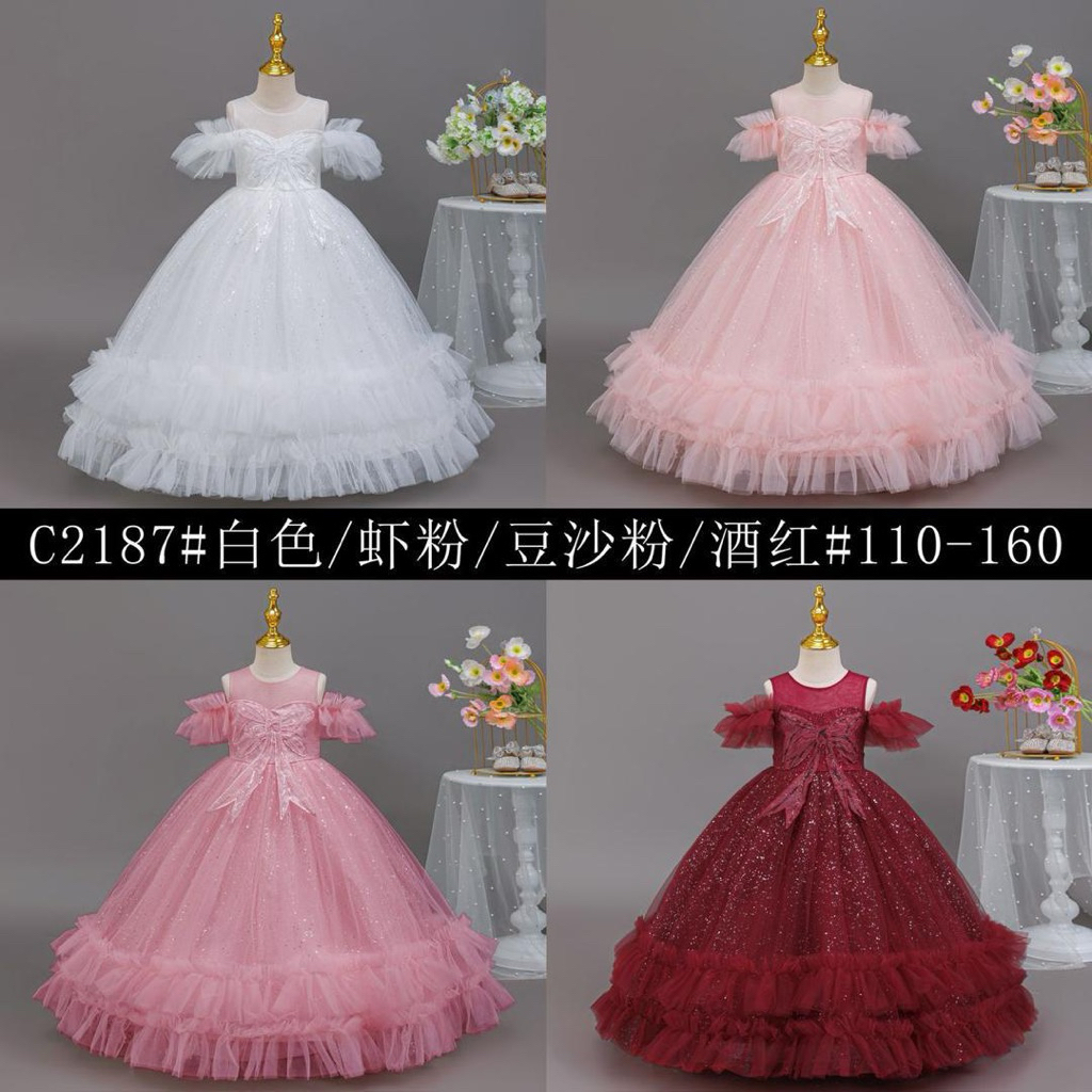 TERBARU GAUN NATAL ANAK WARNA MERAH / DRESS PESTA ANAK WARNA PUTIH MODEL PITA 4-12 TH